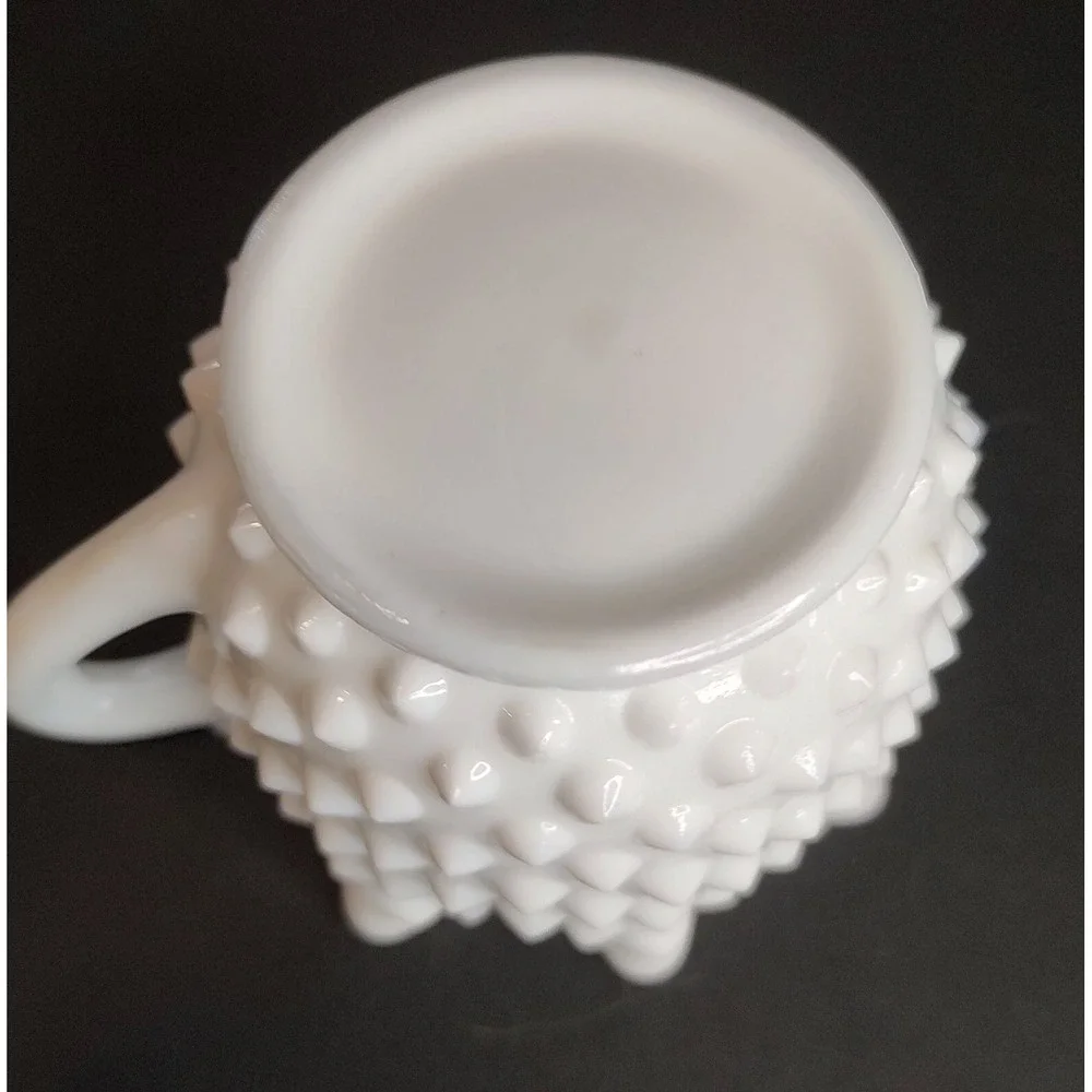 Vintage Fenton Creamer Art‎ Hobnail Milk Glass with Ruffled Edge Cottage Core